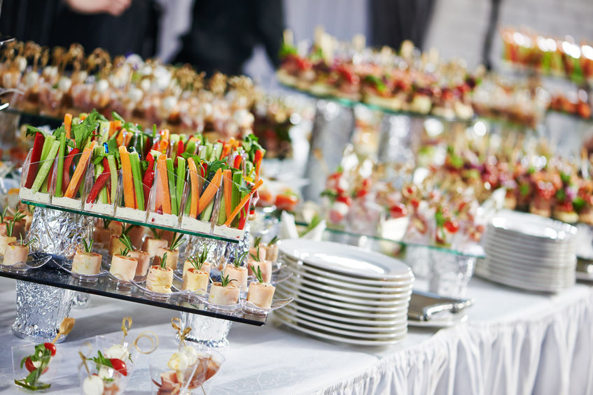 catering services background with snacks on guests table in restaurant at event party