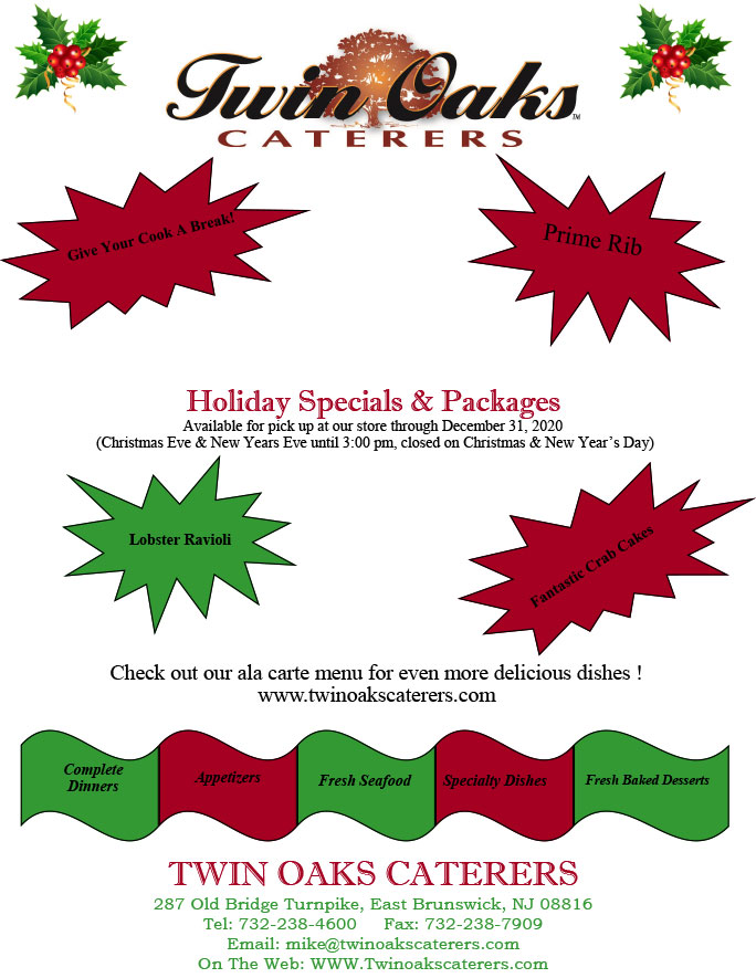 2020 Holiday Ala Carte Specials and Dinner Packages