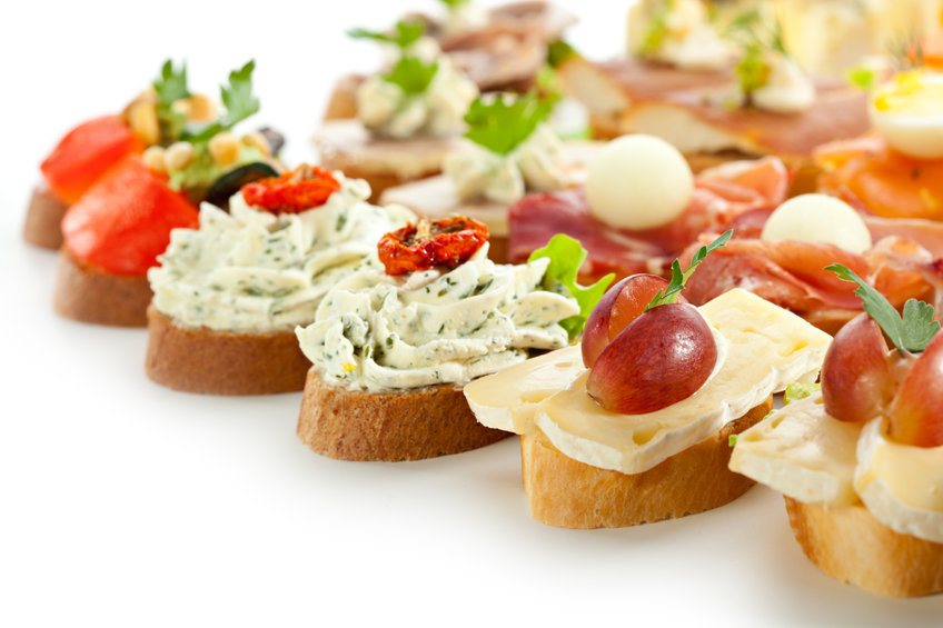 Cheese and Meat Canapes. Selective Focus