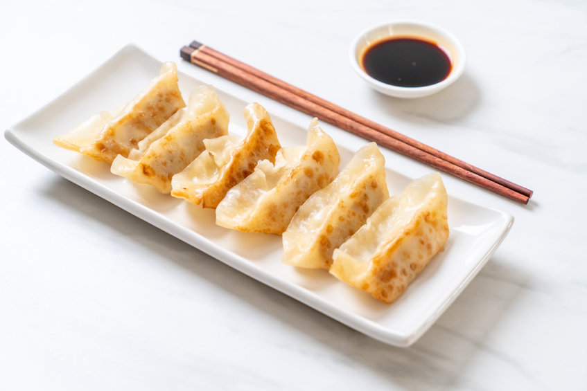 Japanese gyoza or dumplings snack with soy sauce